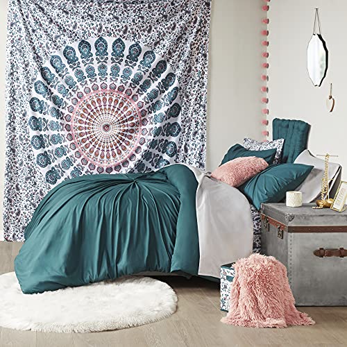 Boho Bed Complete Set - Comforter Set with Sheets & Side Pockets - All Season Cozy Bedding and Bedroom Organizer, College Dorm Room Essentials