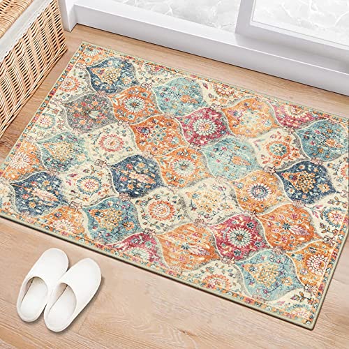 Boho Moroccan Trellis Area Rug, 2x3 Entry Rug Non-Slip Washable Indoor Door Mat