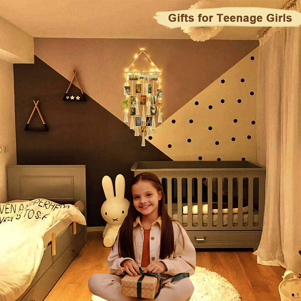 Boho Macrame Photo Display Wall Decor with Clips