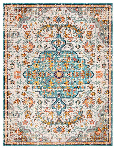 Boho Chic Medallion Area Rug, 8' x 10', Grey & Light Blue, Non-Shedding & Easy Care