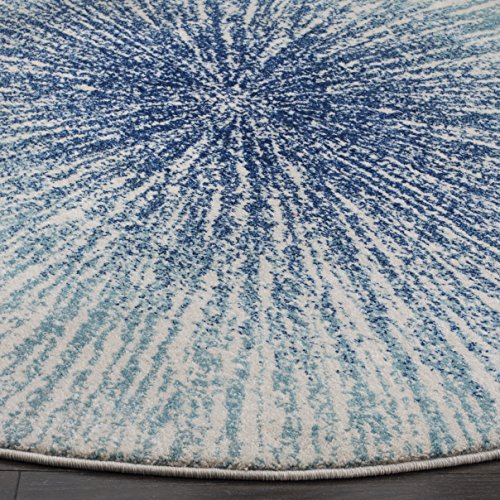 Abstract Burst Area Rug, 9' Round Royal/Ivory, Non-Shedding for Living Room Bedroom