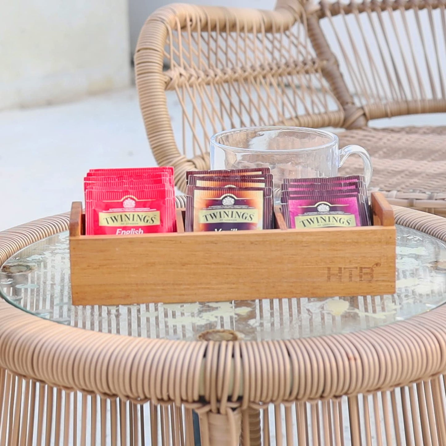 Boho Tea Bag Chest with Handle, Acacia Wood, 3 Compartments