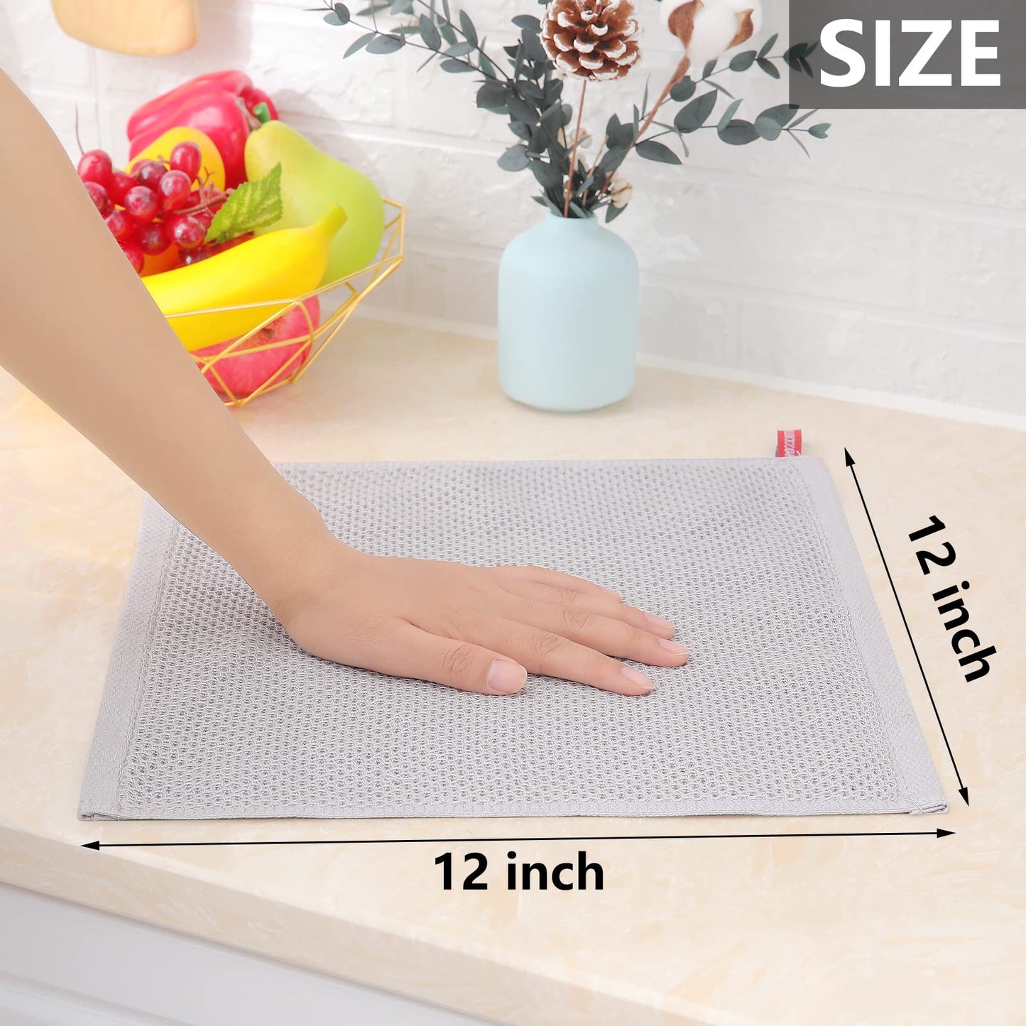 Cotton Kitchen Dish Cloths - Soft & Absorbent, 12x12 Inches, 6-Pack