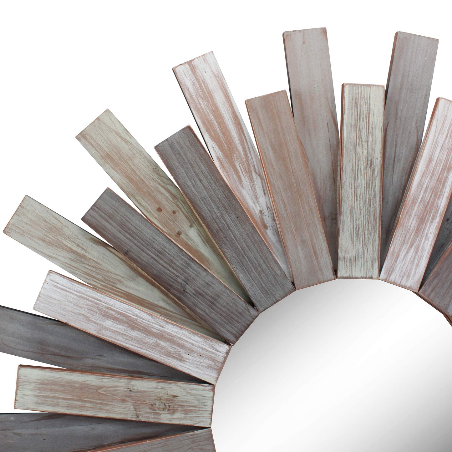Large Round 32" Wooden Sunburst Wall Mirror with Attached Hanging Bracket - Home Decor