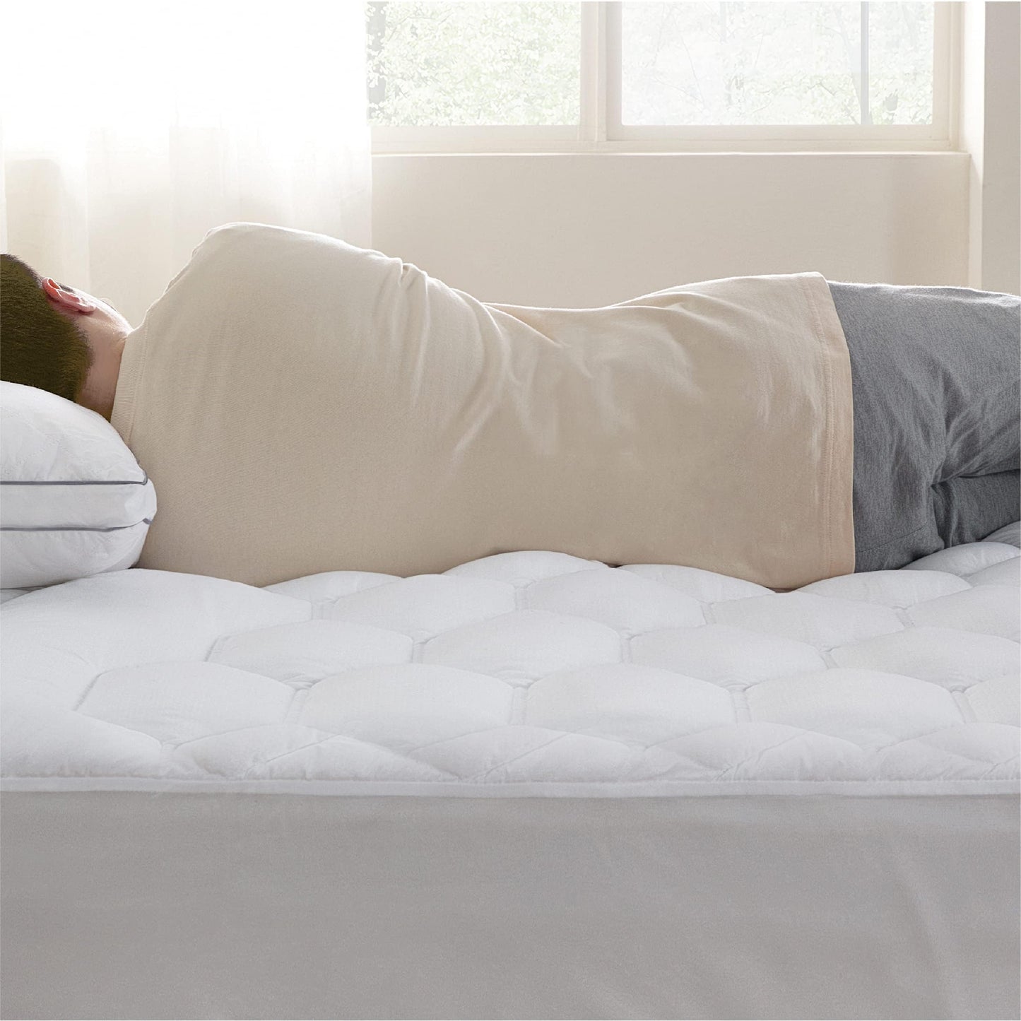 Boho Queen Mattress Pad - Soft Quilted Protector (60x80 Inches, White)