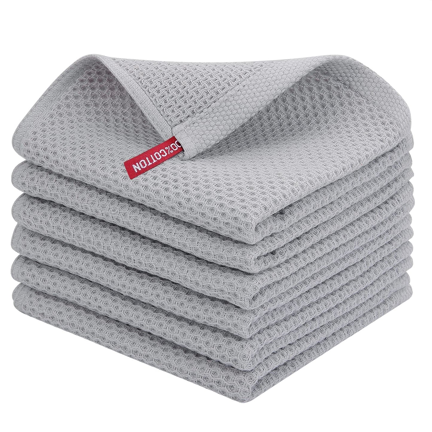 Cotton Kitchen Dish Cloths - Soft & Absorbent, 12x12 Inches, 6-Pack