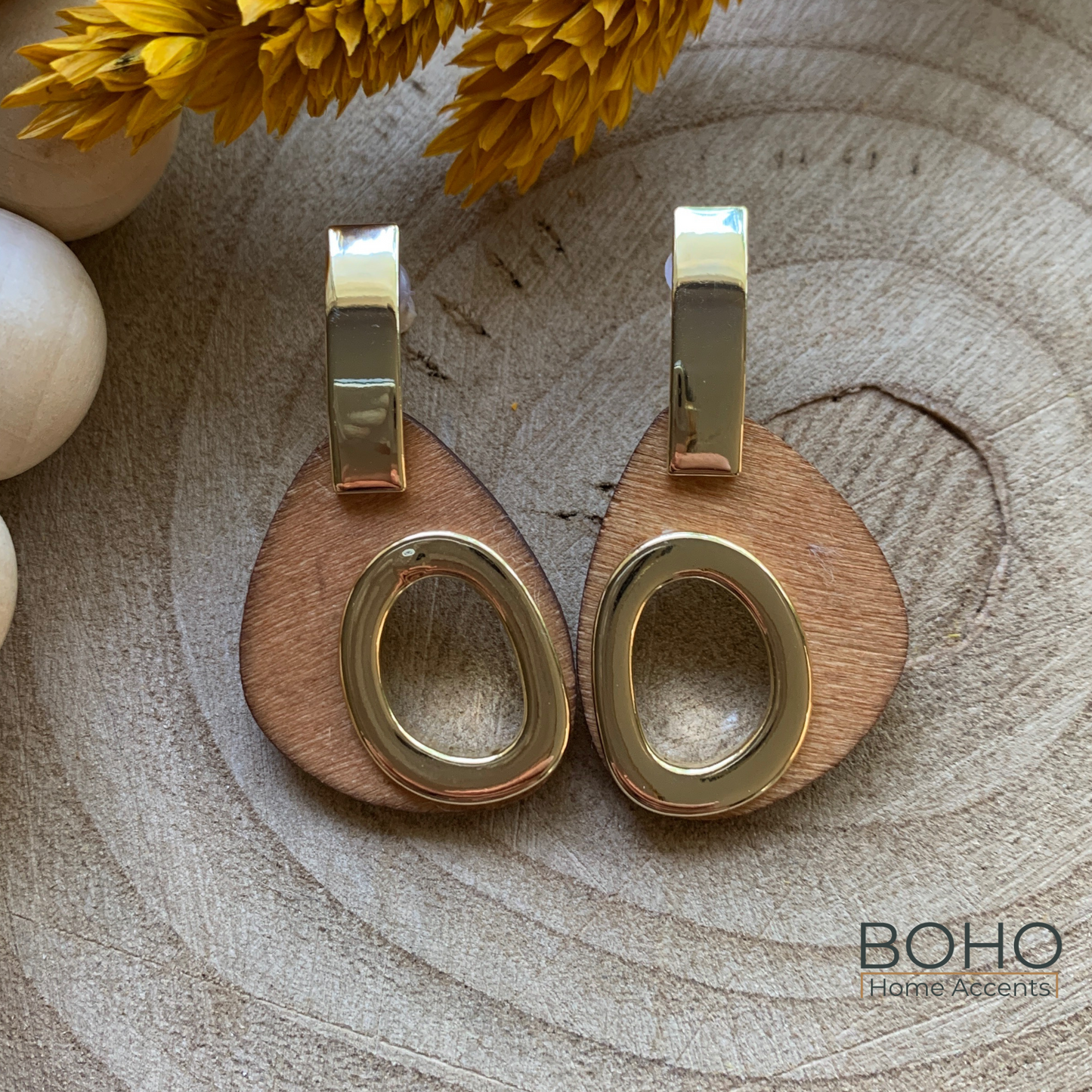 SALE! - Joyful Gold Accented Wood Earrings - Handcraft wood earrings | Boho Home Accents