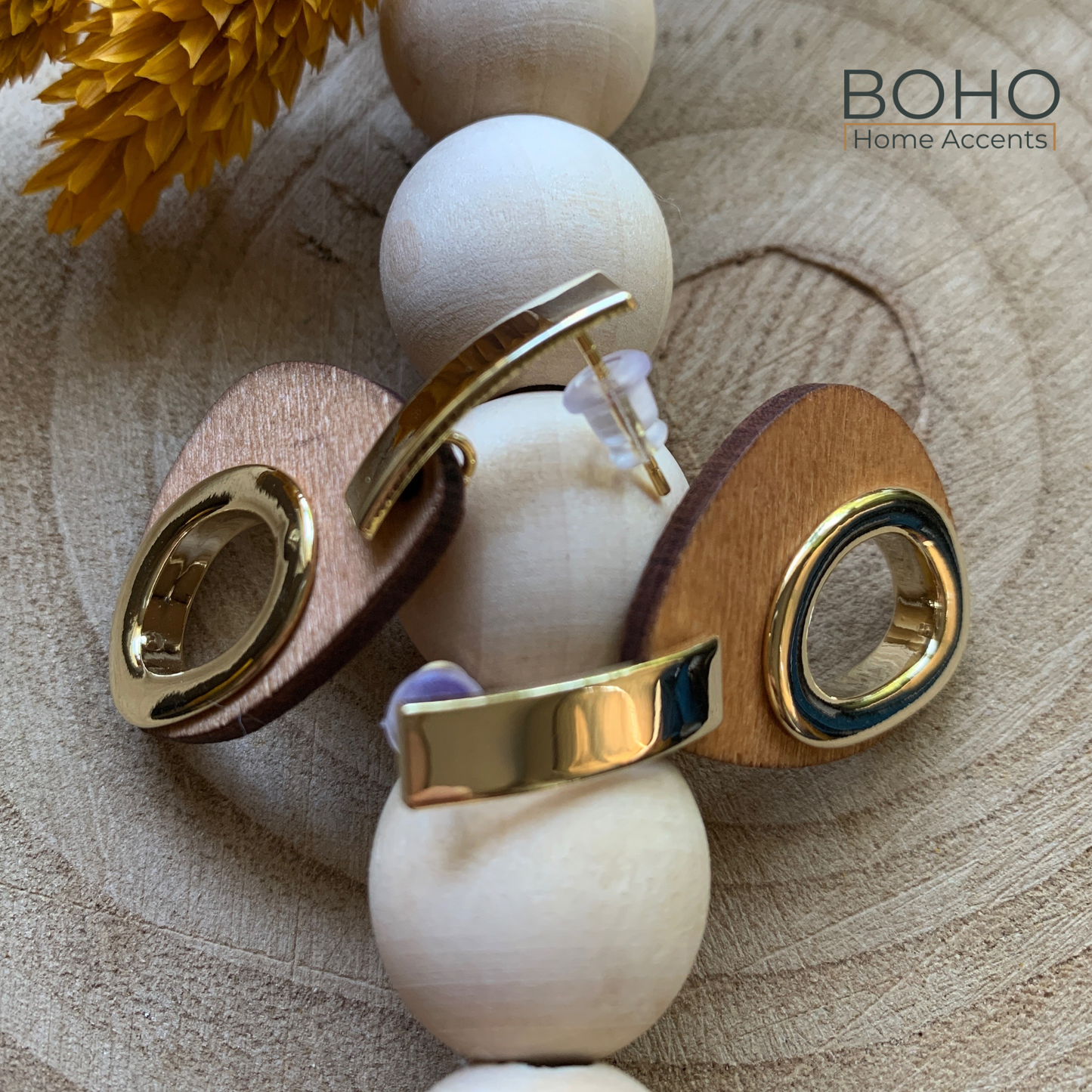 SALE! - Joyful Gold Accented Wood Earrings - Handcraft wood earrings | Boho Home Accents