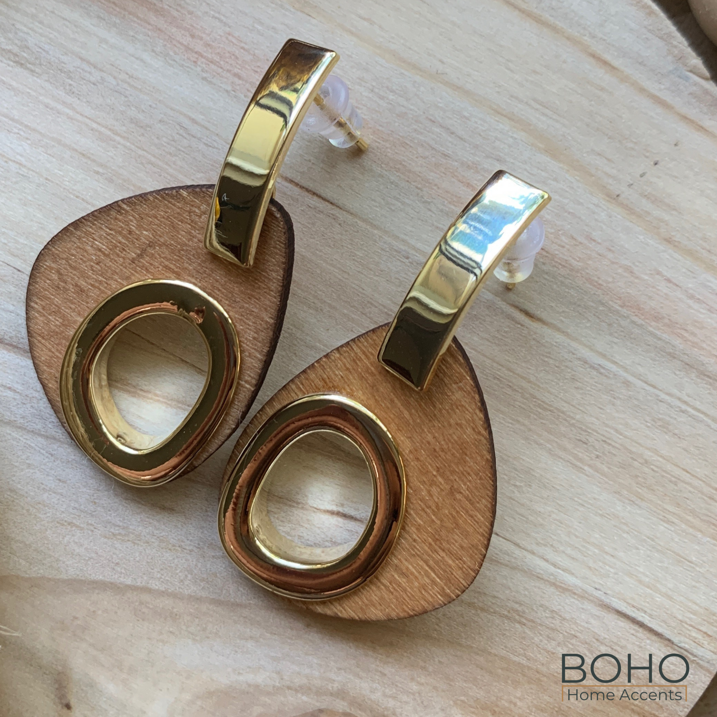 SALE! - Joyful Gold Accented Wood Earrings - Handcraft wood earrings | Boho Home Accents