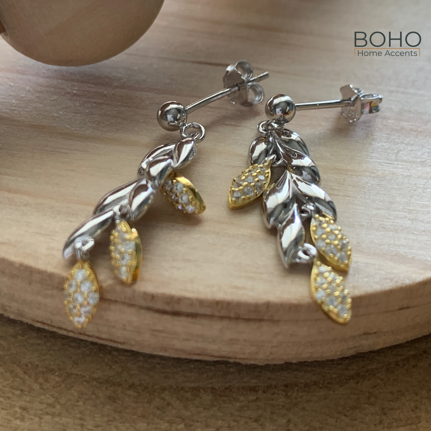 Grain of Sunshine - 925 Sterling Silver Earrings, 1 inch, Zircon Stones earrings | Boho Home Accents