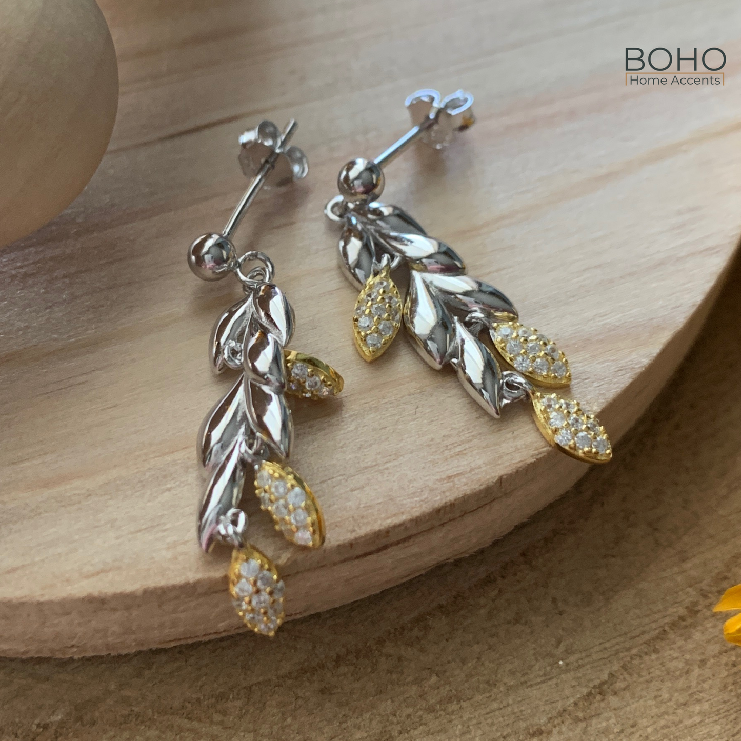 Grain of Sunshine - 925 Sterling Silver Earrings, 1 inch, Zircon Stones earrings | Boho Home Accents