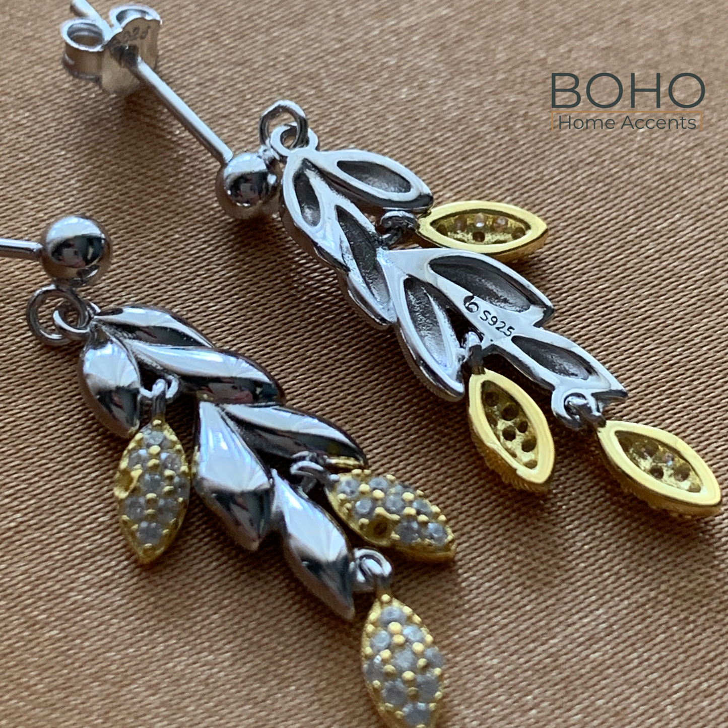 Grain of Sunshine - 925 Sterling Silver Earrings, 1 inch, Zircon Stones earrings | Boho Home Accents