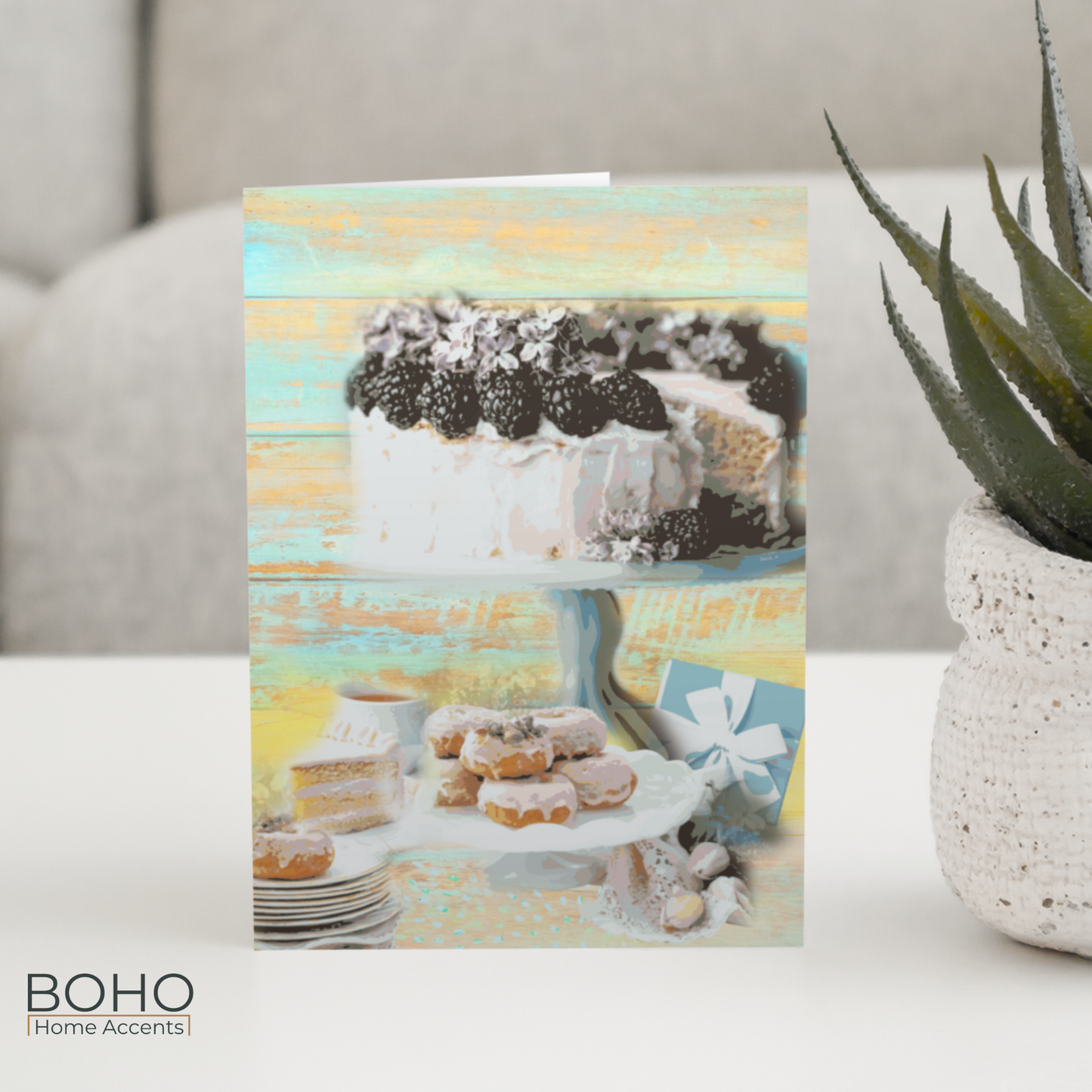 Art Card - Cake and Donuts to celebrate - Birthday Card, All occasions blank note card, 5x7, with envelope | Boho Home Accents