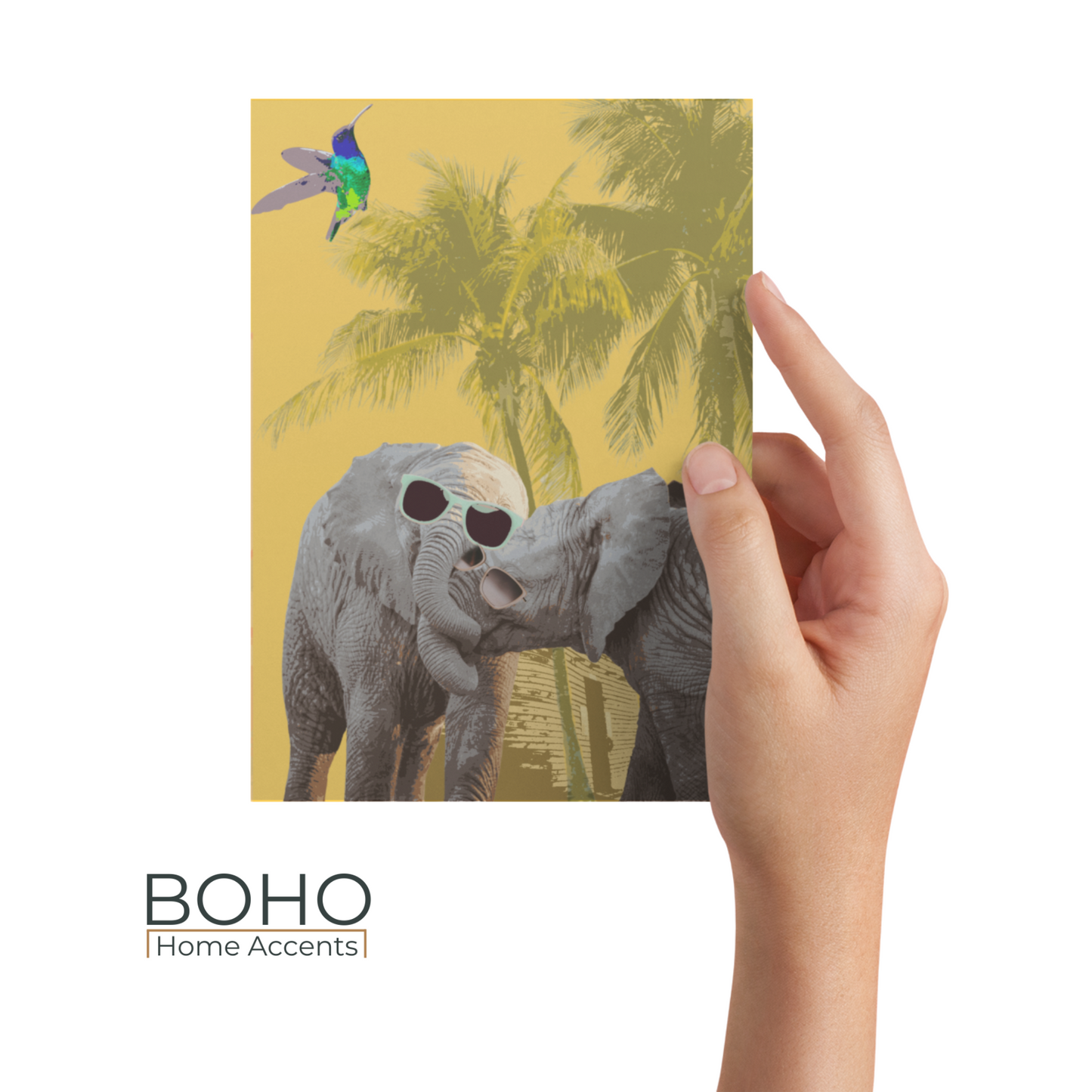 Art Card, Happy Elephants everyday Greeting Card, Birthday Card, All occasions blank note card, Blank inside, 5x7 with envelope | Boho Home Accents