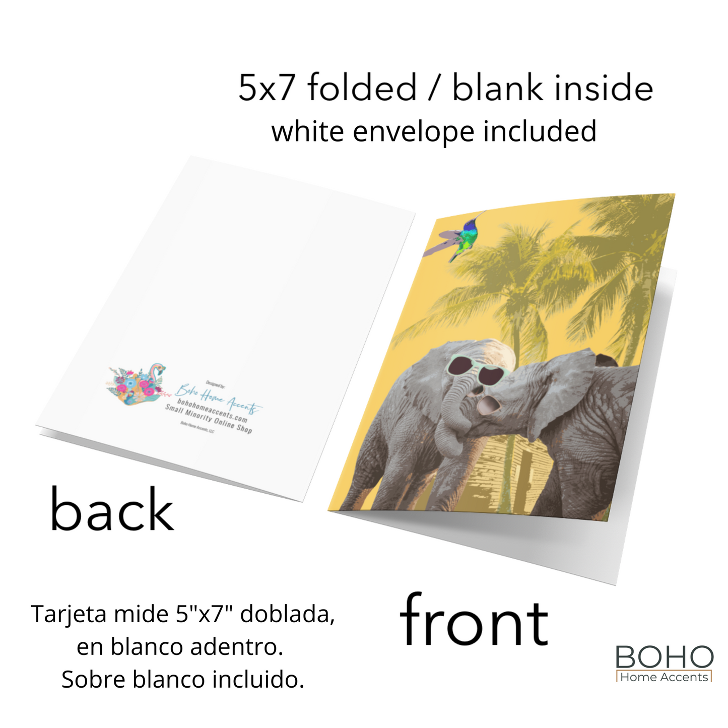 Art Card, Happy Elephants everyday Greeting Card, Birthday Card, All occasions blank note card, Blank inside, 5x7 with envelope | Boho Home Accents
