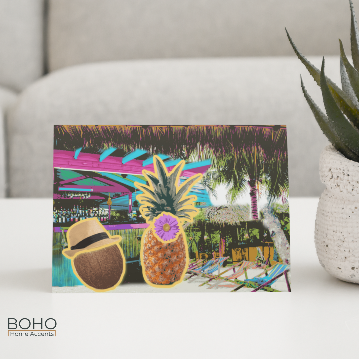 Art Card - Tropical Life Everyday Greeting Card - 7x5, All Occasions Blank Note Card with envelope | Boho Home Accents