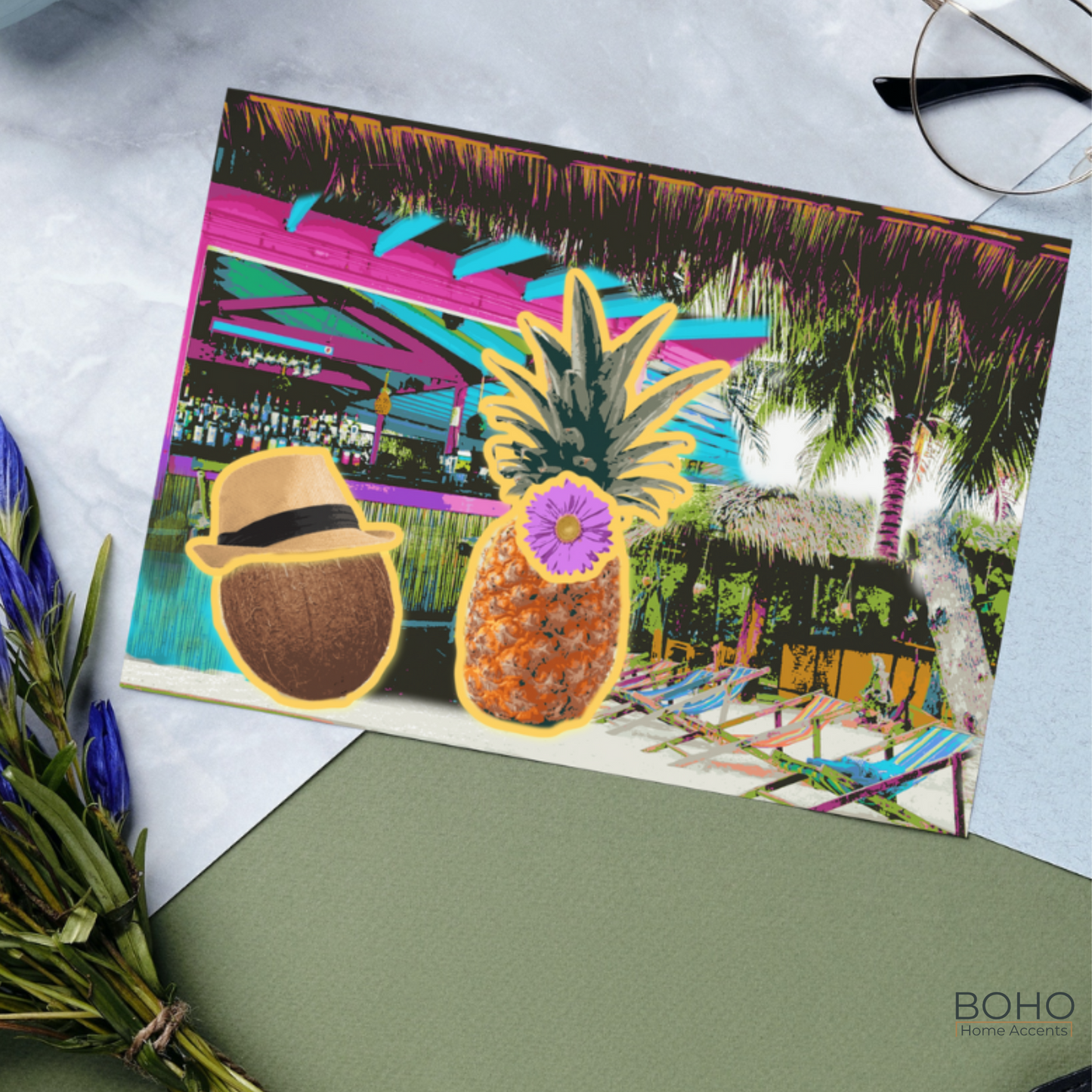 Art Card - Tropical Life Everyday Greeting Card - 7x5, All Occasions Blank Note Card with envelope | Boho Home Accents