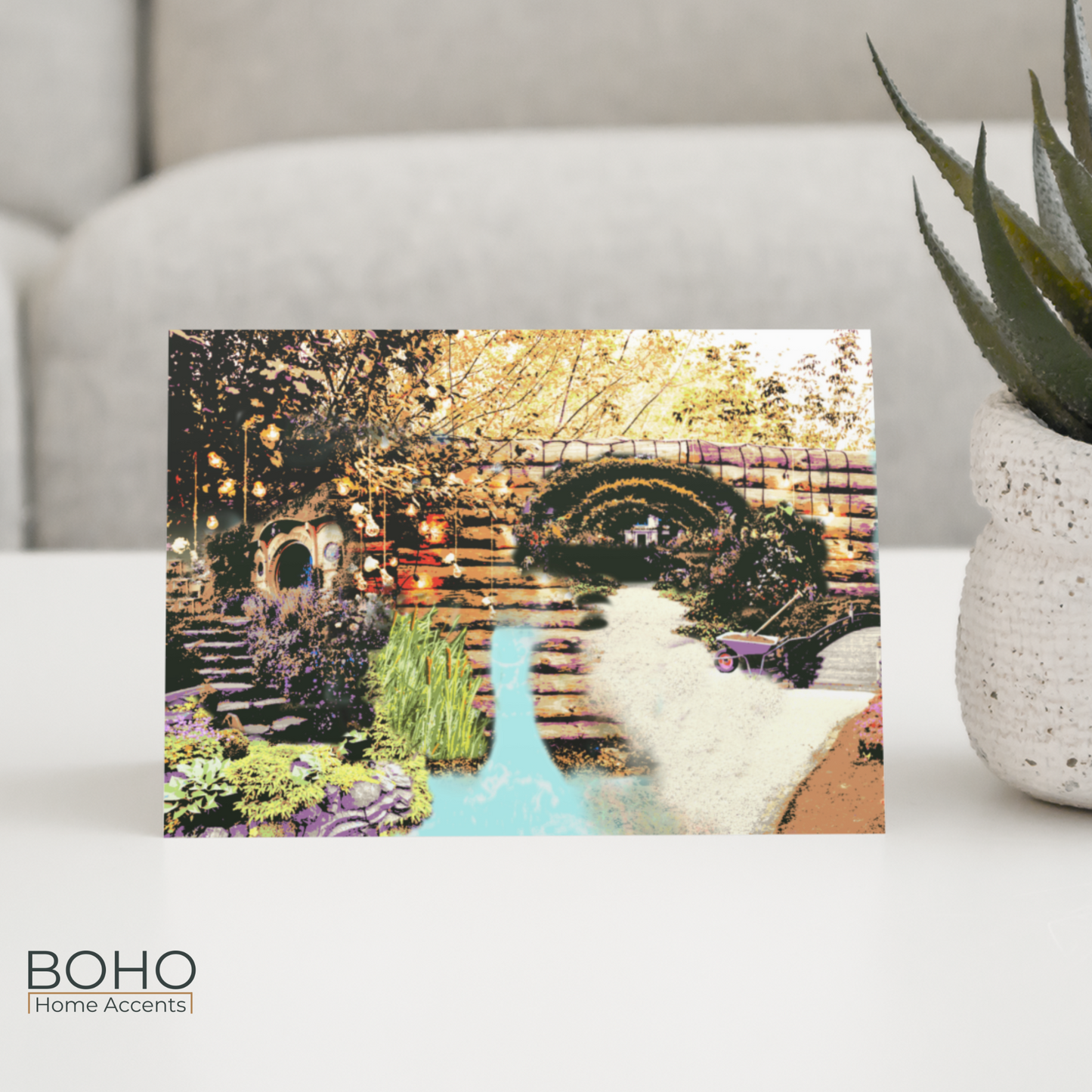 Art Card, Secret Garden Everyday Greeting Card - 7x5, All Occasions Blank Note Card, Blank Inside, card with envelope | Boho Home Accents