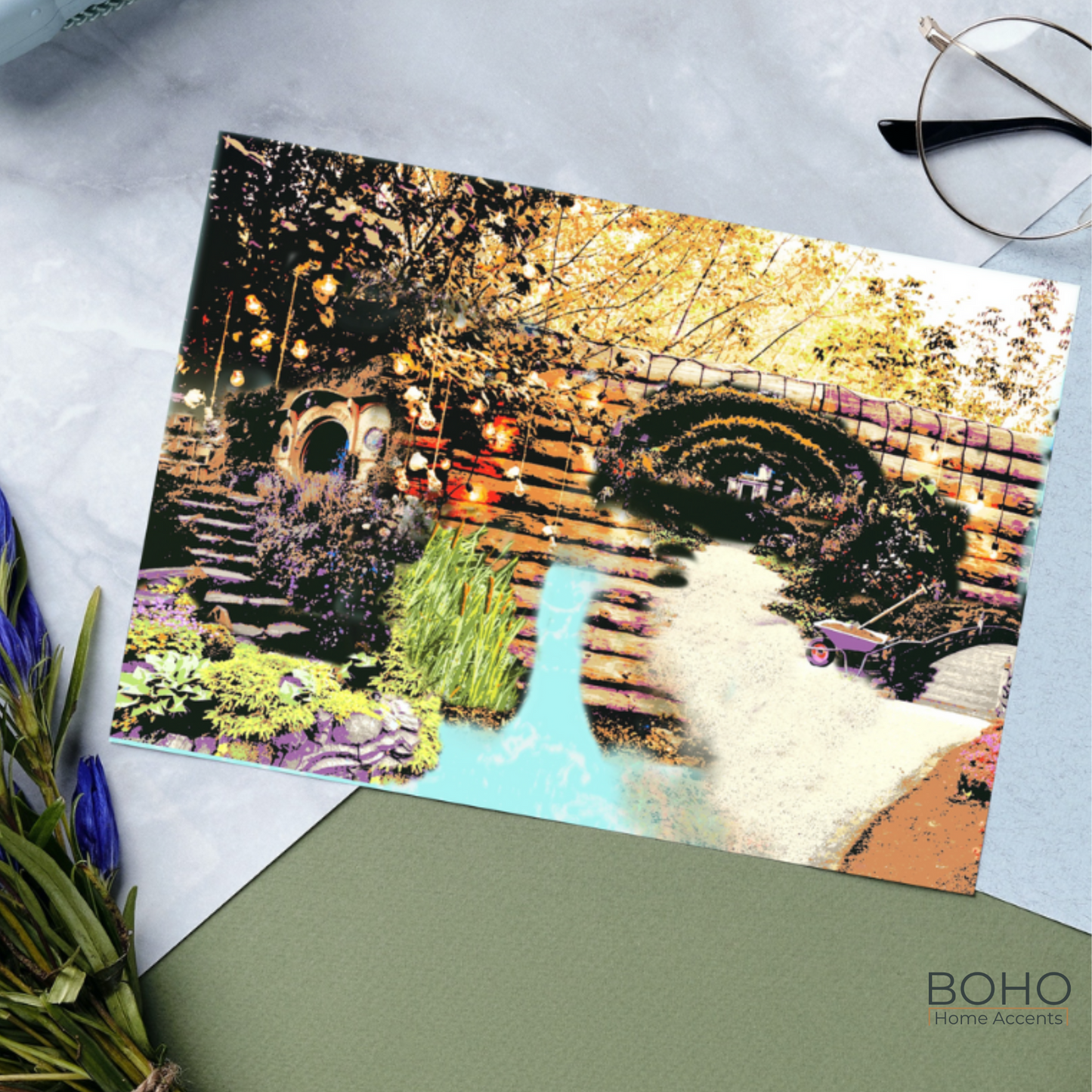 Art Card, Secret Garden Everyday Greeting Card - 7x5, All Occasions Blank Note Card, Blank Inside, card with envelope | Boho Home Accents