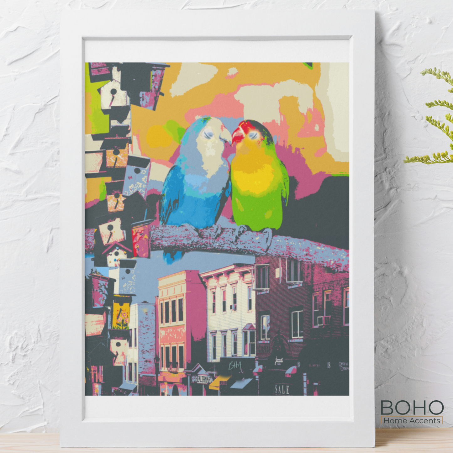 Wall Art - Love Birds Art Print - Wall Decoration, 10x8, Art Poster, Boho Artwork, Tropical Art | Boho Home Accents