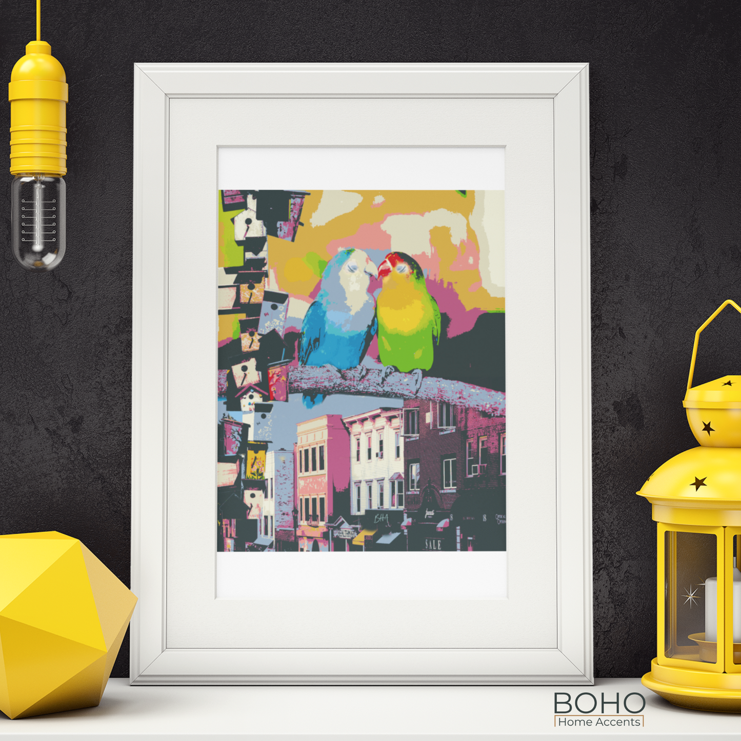 Wall Art - Love Birds Art Print - Wall Decoration, 10x8, Art Poster, Boho Artwork, Tropical Art | Boho Home Accents