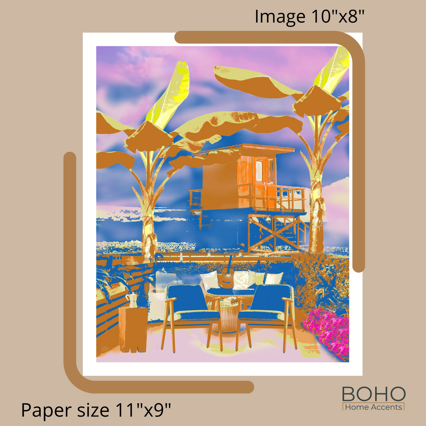Wall Art, Tropical Casita Art Print - Wall Decoration, 10x8, Bohemian Art Poster, Artwork Home Décor | Boho Home Accents