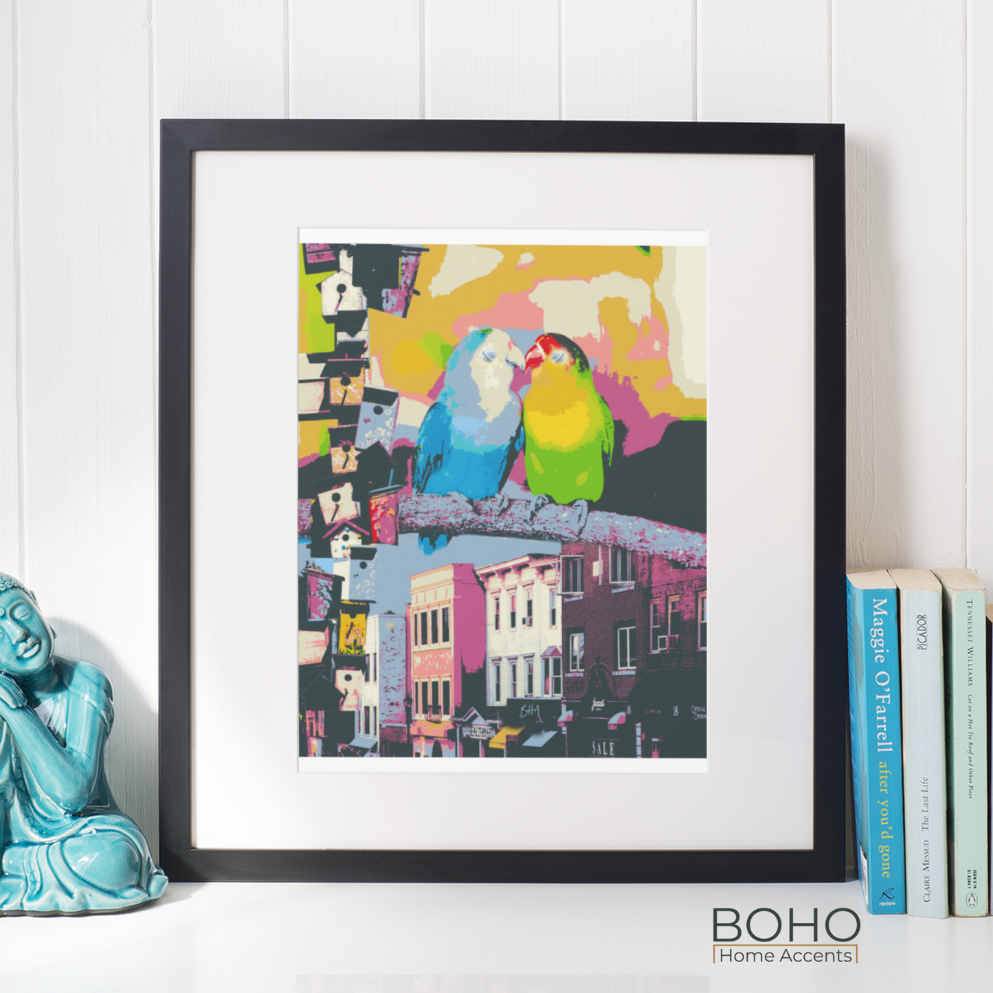 Wall Art - Love Birds Art Print - Wall Decoration, 10x8, Art Poster, Boho Artwork, Tropical Art | Boho Home Accents