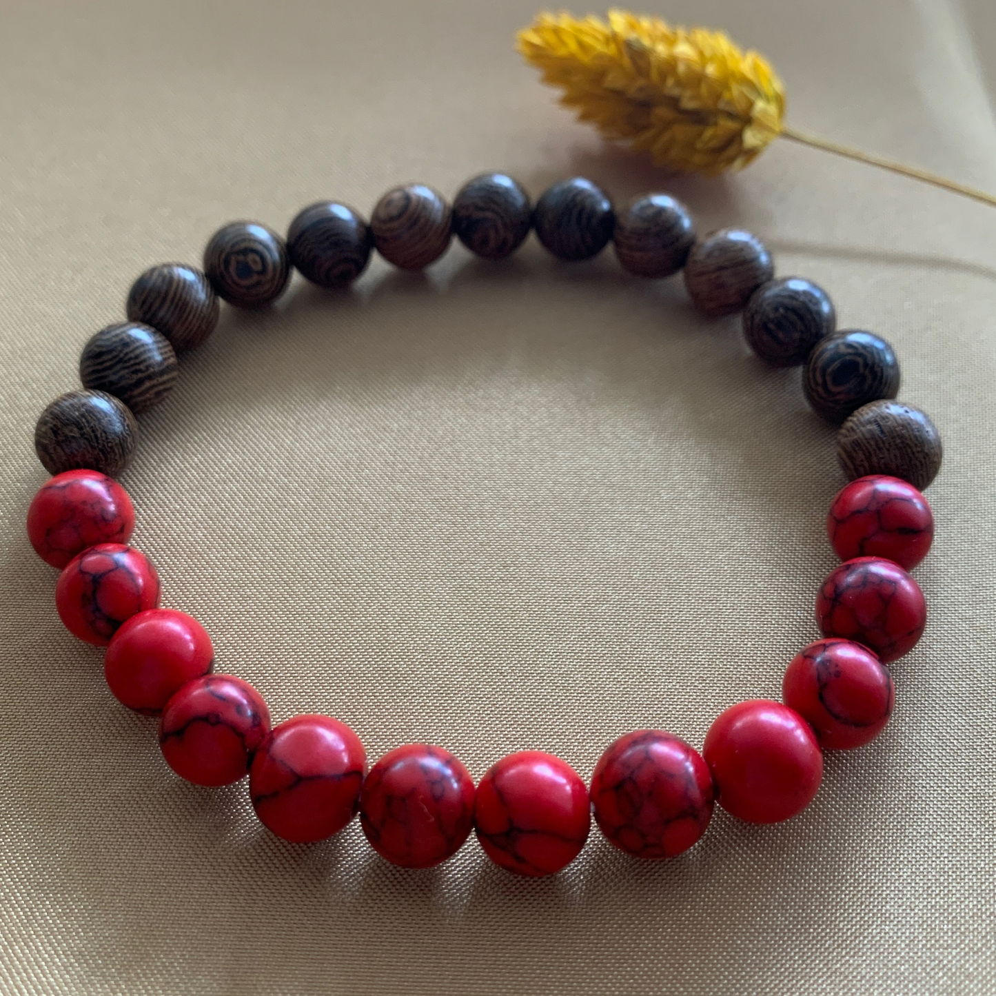 Boho Spirit Beads Bracelet - Brown and Red, Meditation Bracelet, One Size, Grounding Protection Bracelet