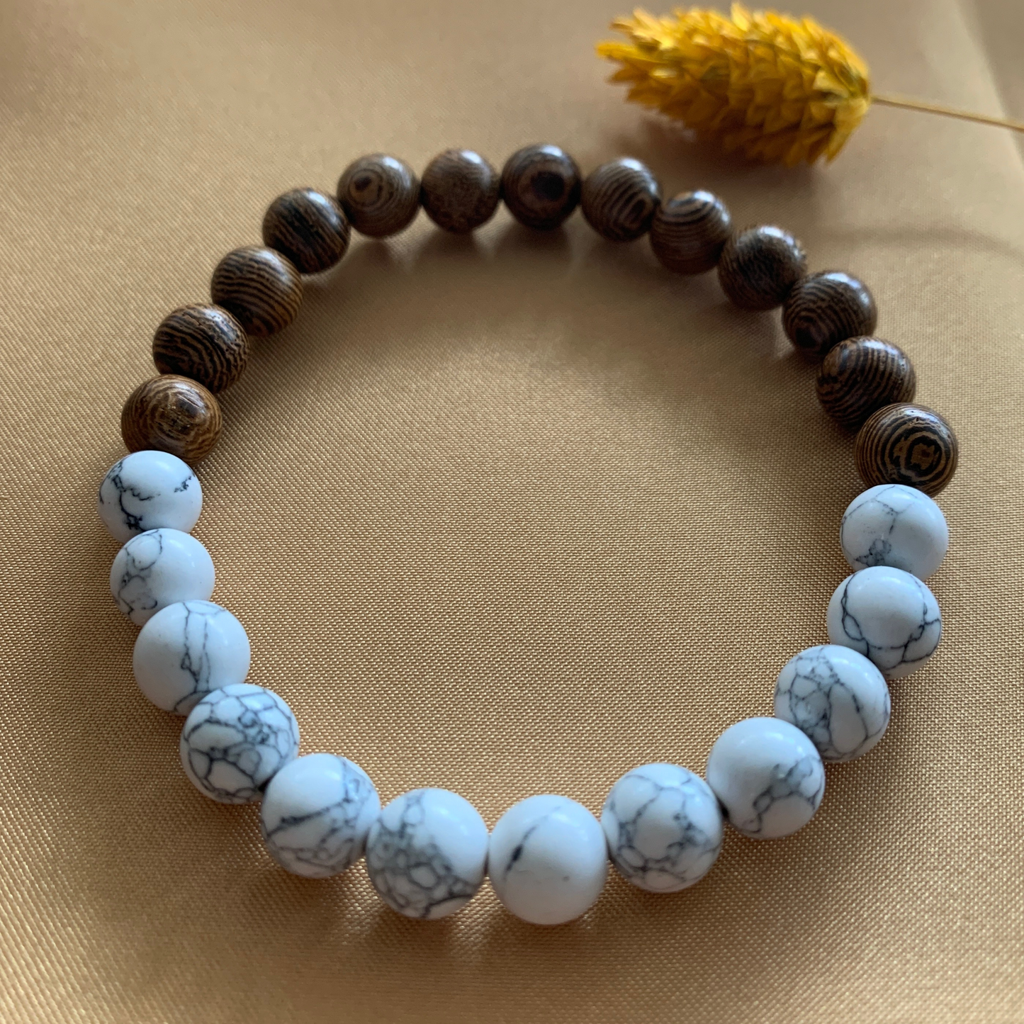 Boho Spirit Beads Bracelet - Brown and White, Meditation Bracelet, One Size, Grounding Protection Bracelet