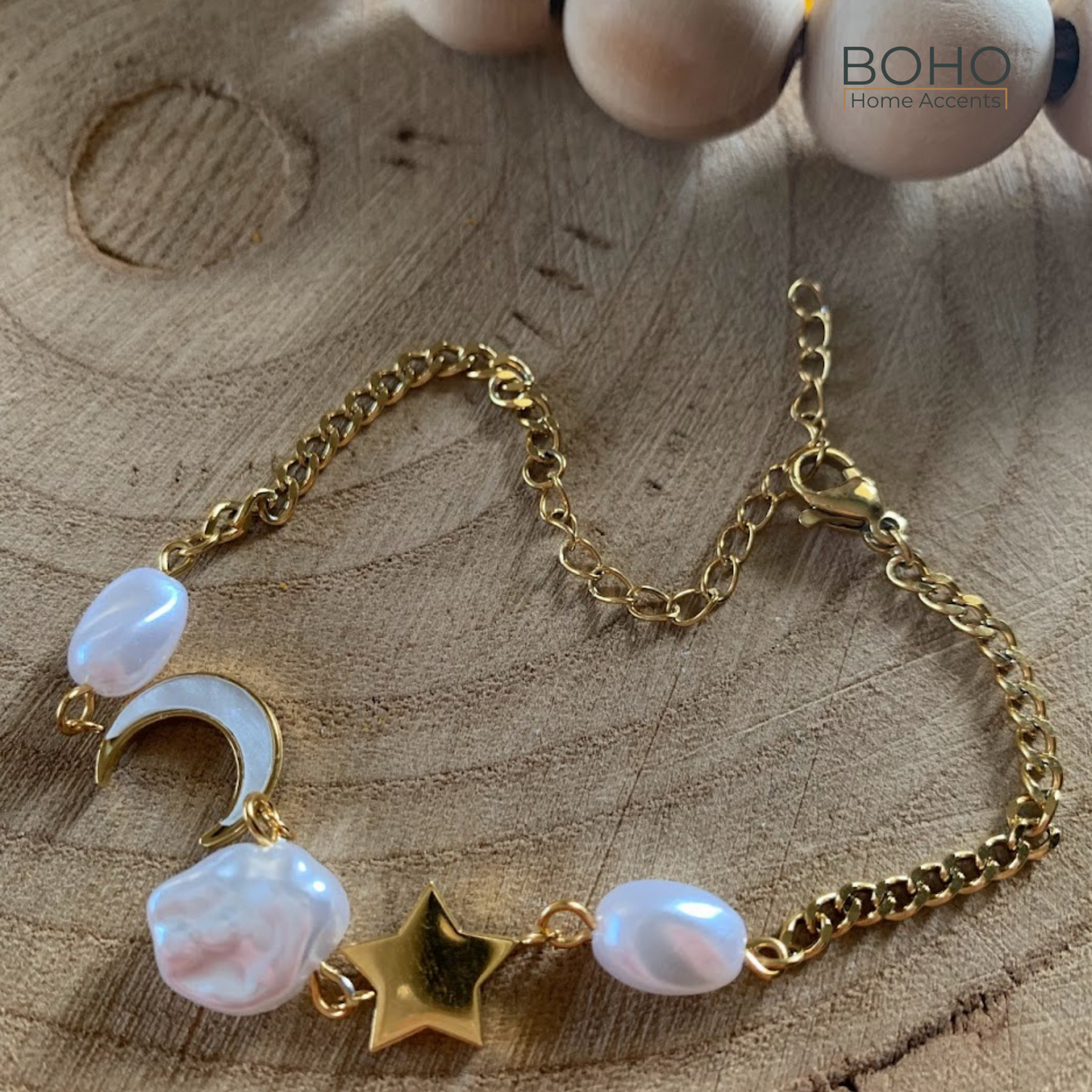 Celestial Bracelet - Stainless steel Gold bracelet, Pulsera oro, Moon stars boho bracelet | Boho Home Accents