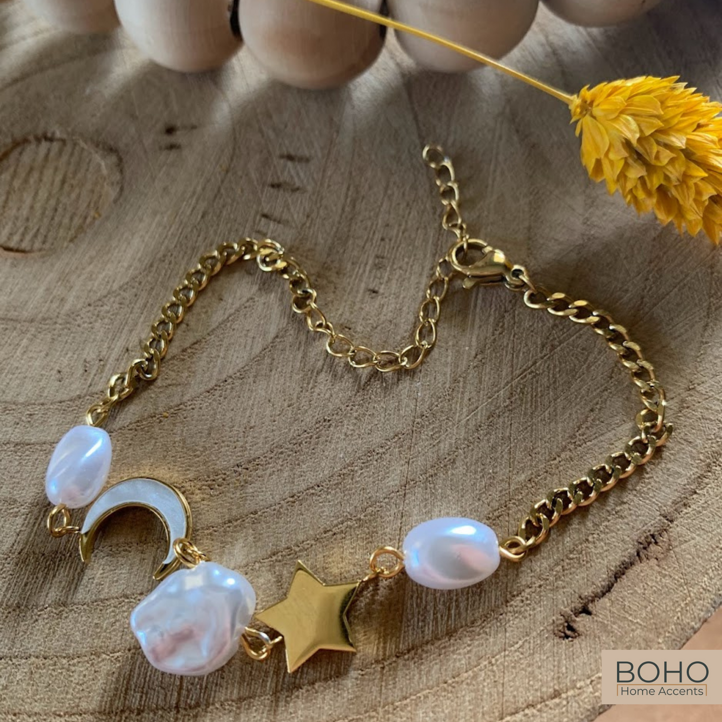 Celestial Bracelet - Stainless steel Gold bracelet, Pulsera oro, Moon stars boho bracelet | Boho Home Accents