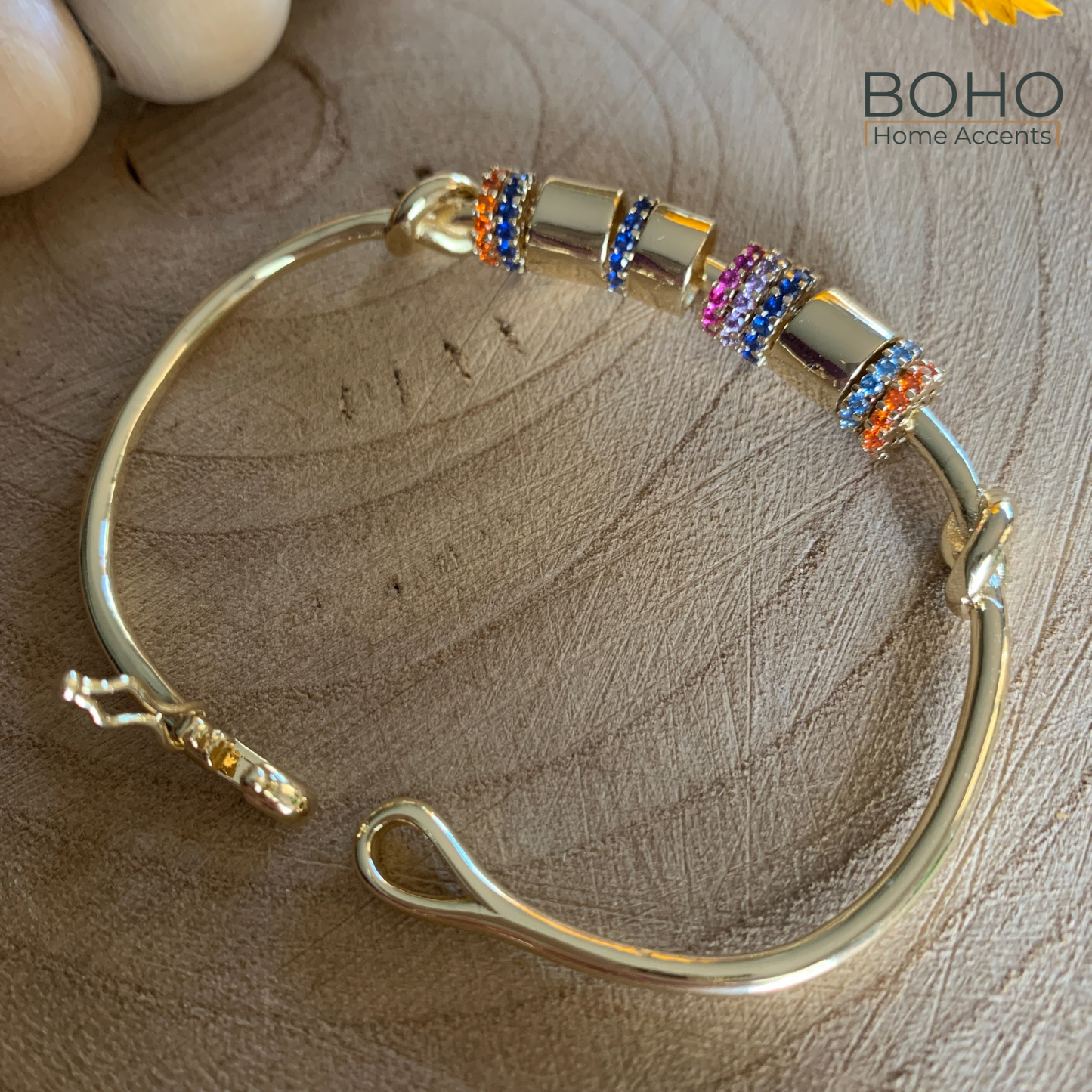 Free-spirited Bracelet - gold stainless steel bracelet, Zircon, pulsera oro plateado, Size 6.5-7 inch | Boho Home Accents