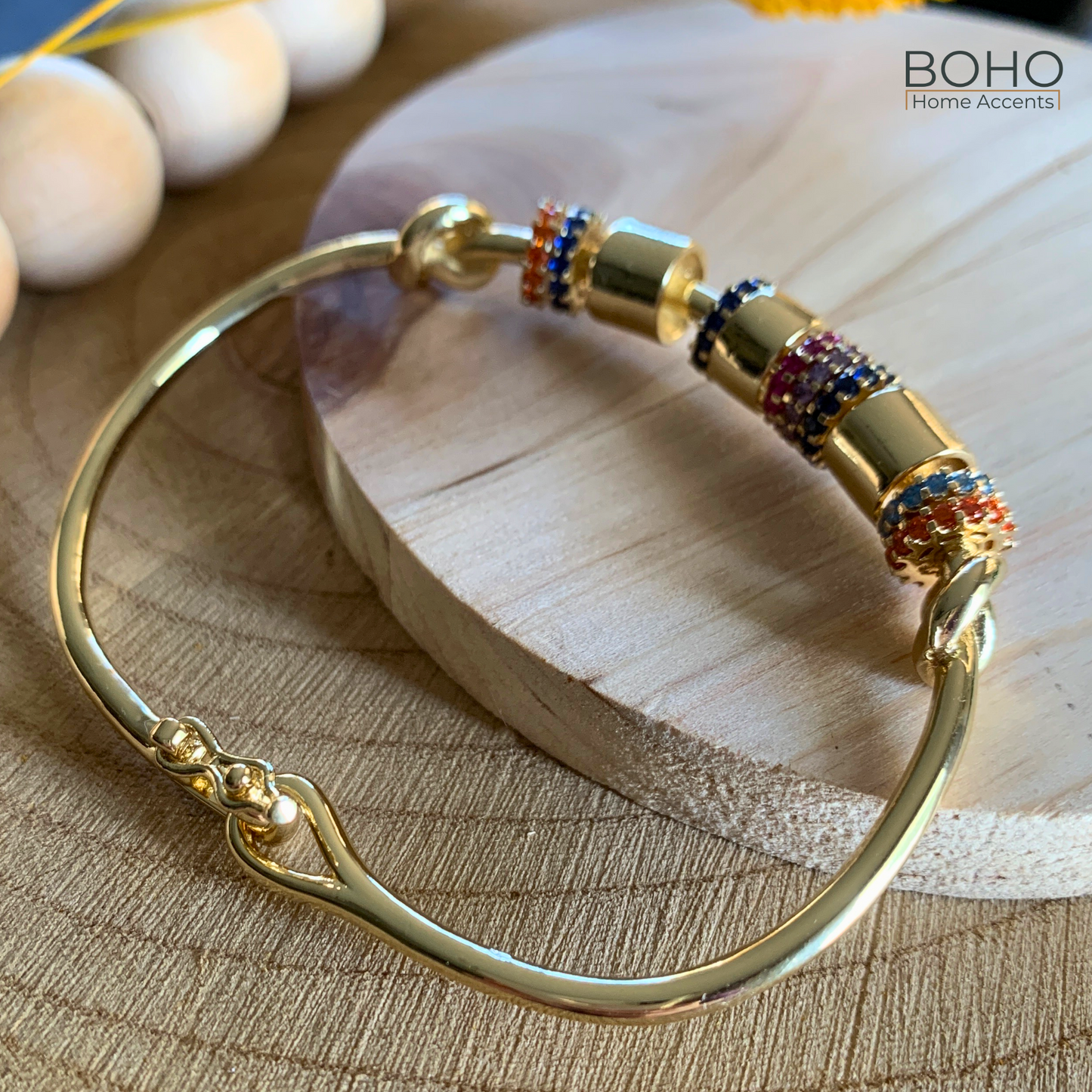 Free-spirited Bracelet - gold stainless steel bracelet, Zircon, pulsera oro plateado, Size 6.5-7 inch | Boho Home Accents