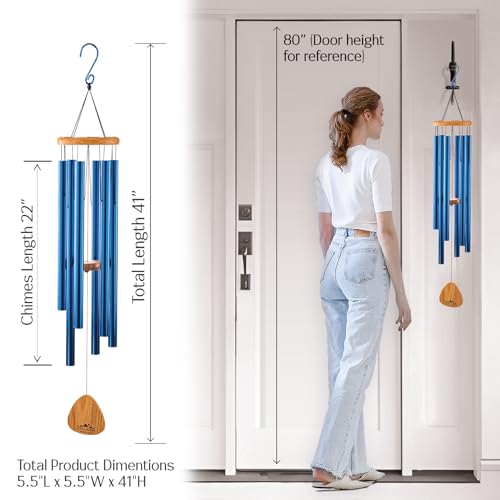 Boho Wind Chimes: Large 41" Blue Deep Tone Windchimes - Heavy Duty Outdoor Chimes - Perfect Gift for Mom, Grandma, or Christmas - Explore Colorful Options!