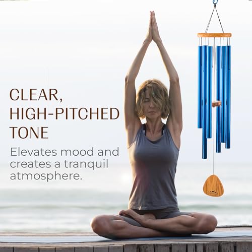 Boho Wind Chimes: Large 41" Blue Deep Tone Windchimes - Heavy Duty Outdoor Chimes - Perfect Gift for Mom, Grandma, or Christmas - Explore Colorful Options!