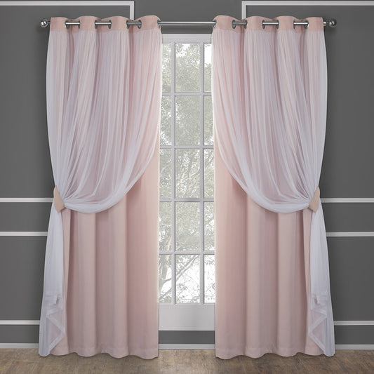 Rose Blush Boho-Inspired Layered Curtain Panels, 52"x84"