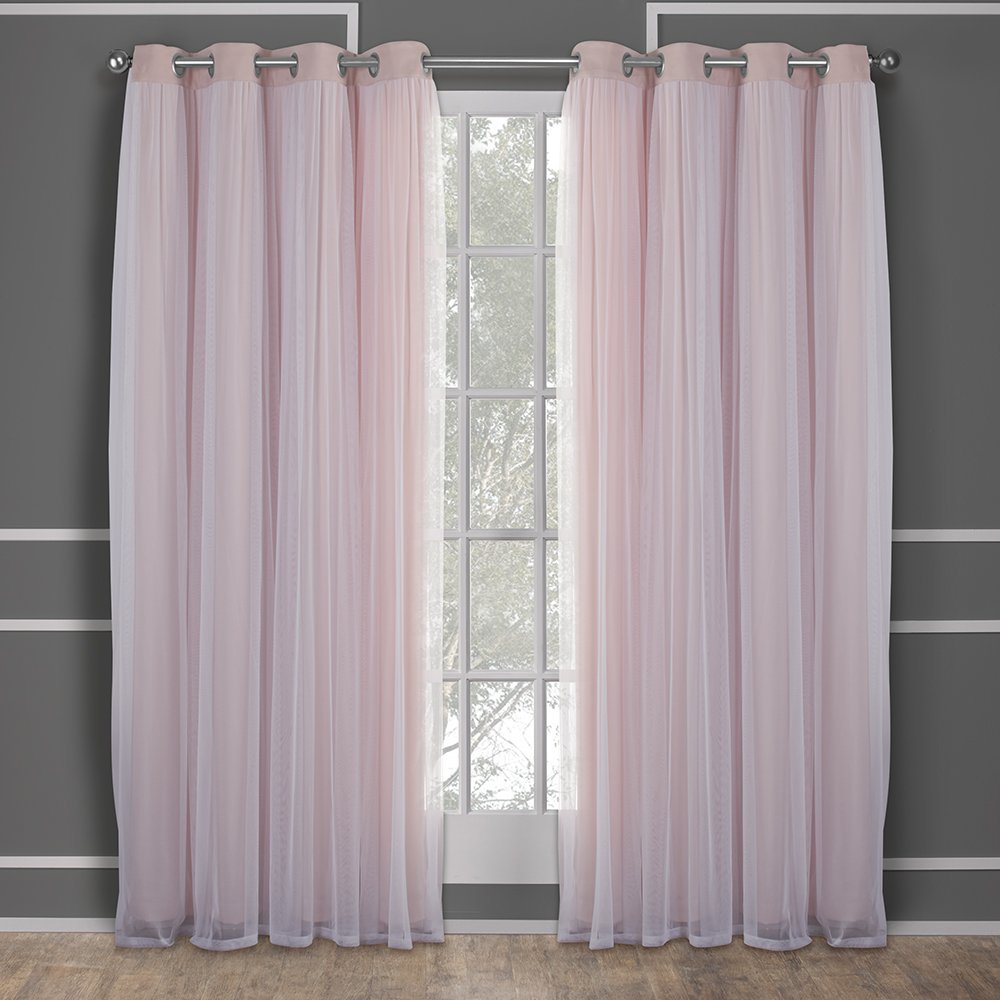 Rose Blush Boho-Inspired Layered Curtain Panels, 52"x84"