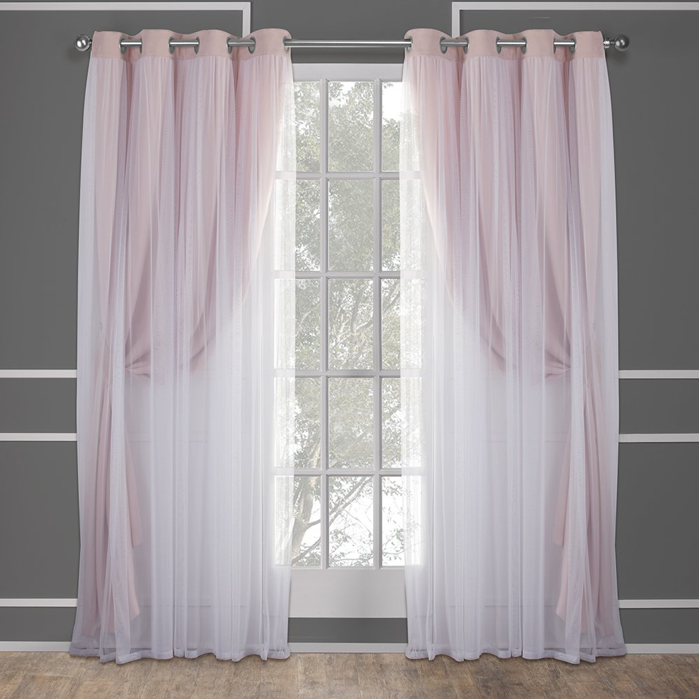 Rose Blush Boho-Inspired Layered Curtain Panels, 52"x84"