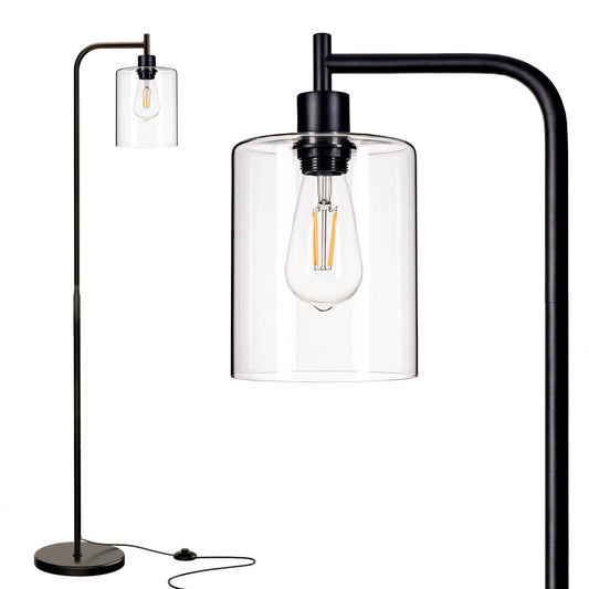 Bohemian Bright Floor Lamp with Glass Shade - LED Bulbs, Tall Pole Lamp for Living Room, Bedroom, Office - Black