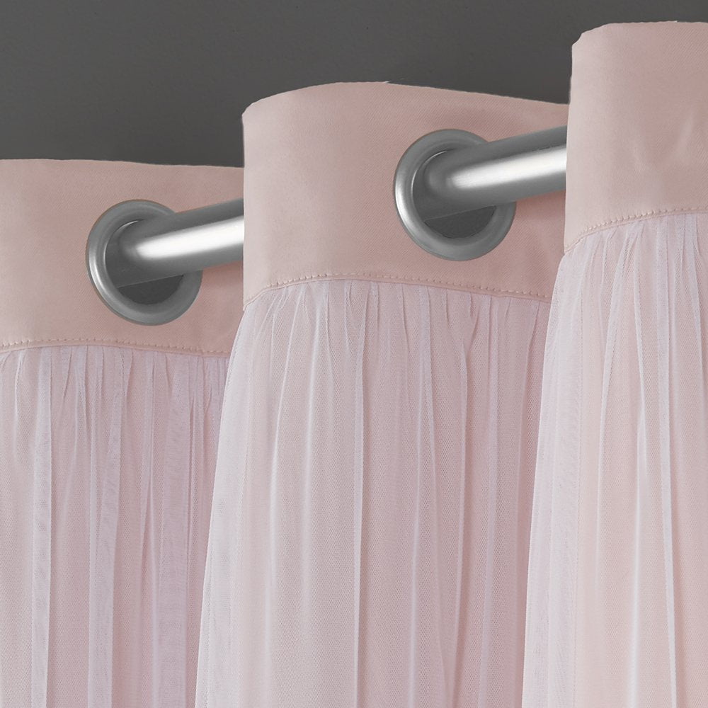 Rose Blush Boho-Inspired Layered Curtain Panels, 52"x84"