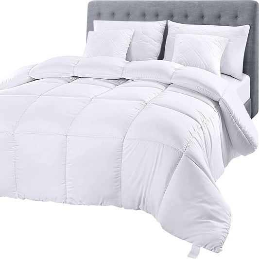Quilted Comforter Duvet Insert - Box Stitched Down Alternative with Corner Tabs - Cozy Bedroom