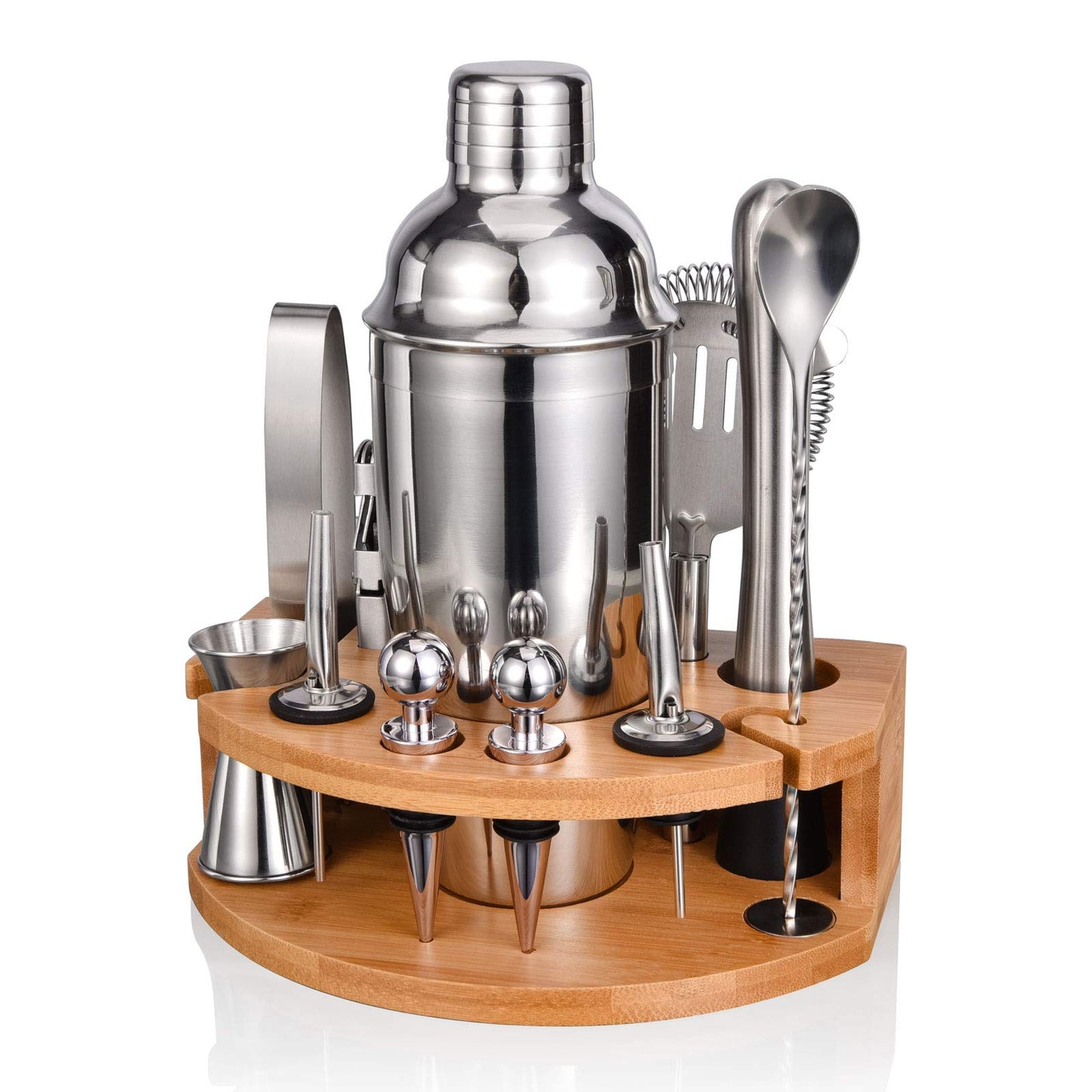 Bamboo Bartender Kit - 12 Piece Cocktail Shaker Set with Stylish Stand