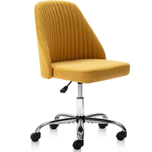 Cute Armless Boho Office Vanity Chair with Wheels - Modern Fabric Swivel Task Computer Chair for Small Spaces