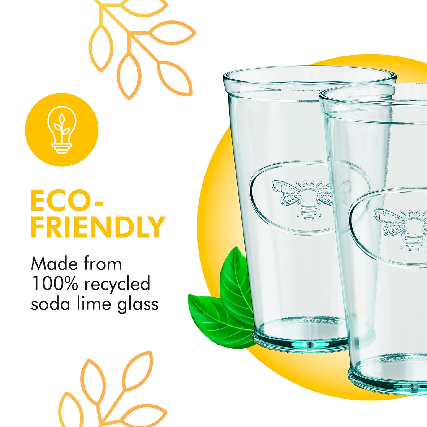 Eco-Friendly Bee Embossed Hi Ball Glass Set of 6
