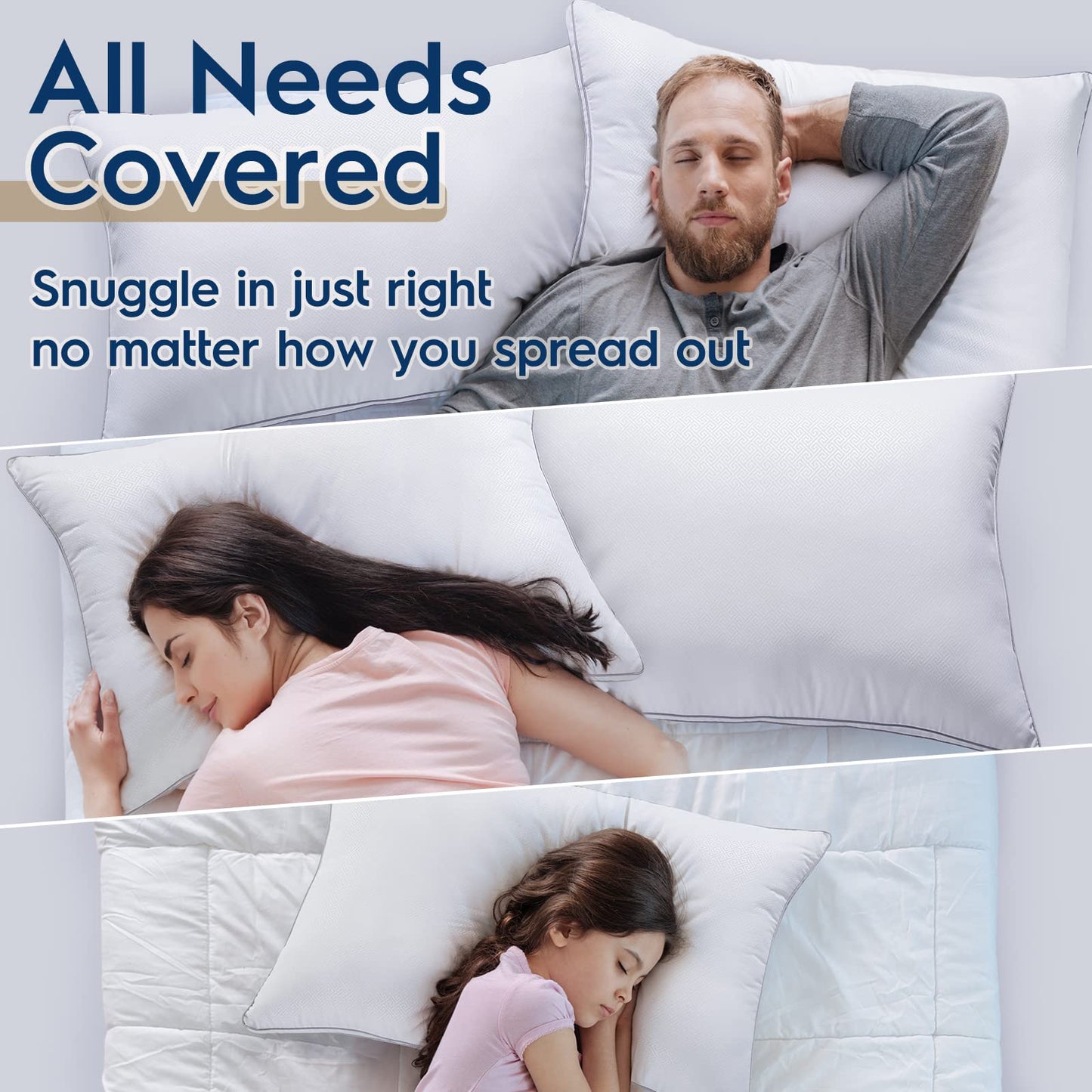 Set of 2 Pillows for Back, Stomach, or Side Sleepers
