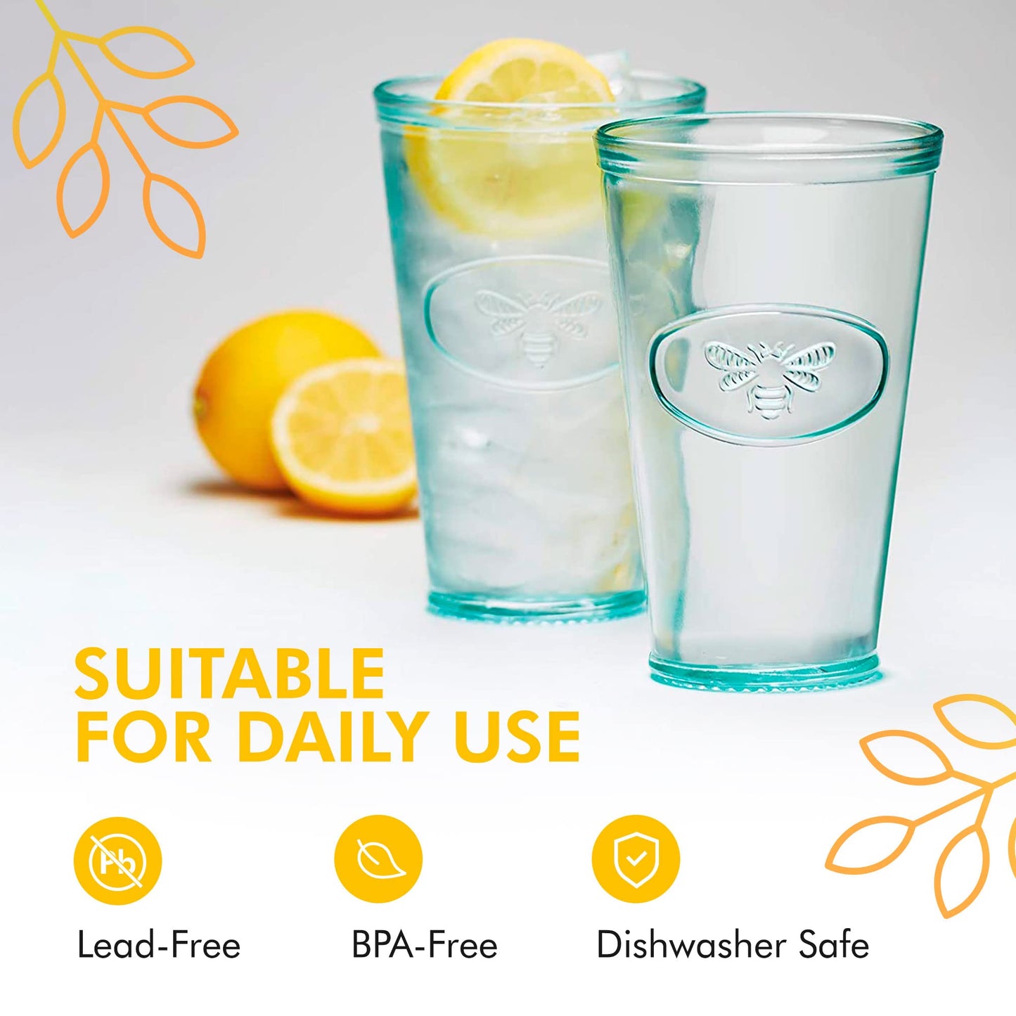 Eco-Friendly Bee Embossed Hi Ball Glass Set of 6