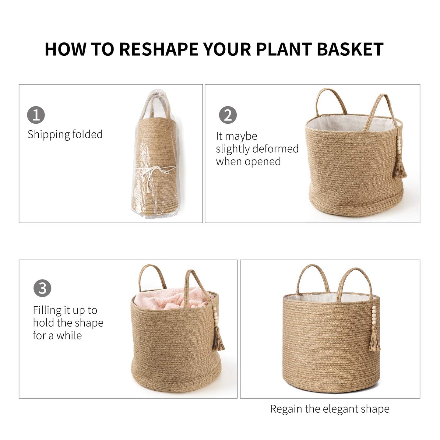 Woven Rope Storage Basket with Wooden Bead Decoration - Ideal for Blankets, Toys, Clothes, Shoes, and Plants