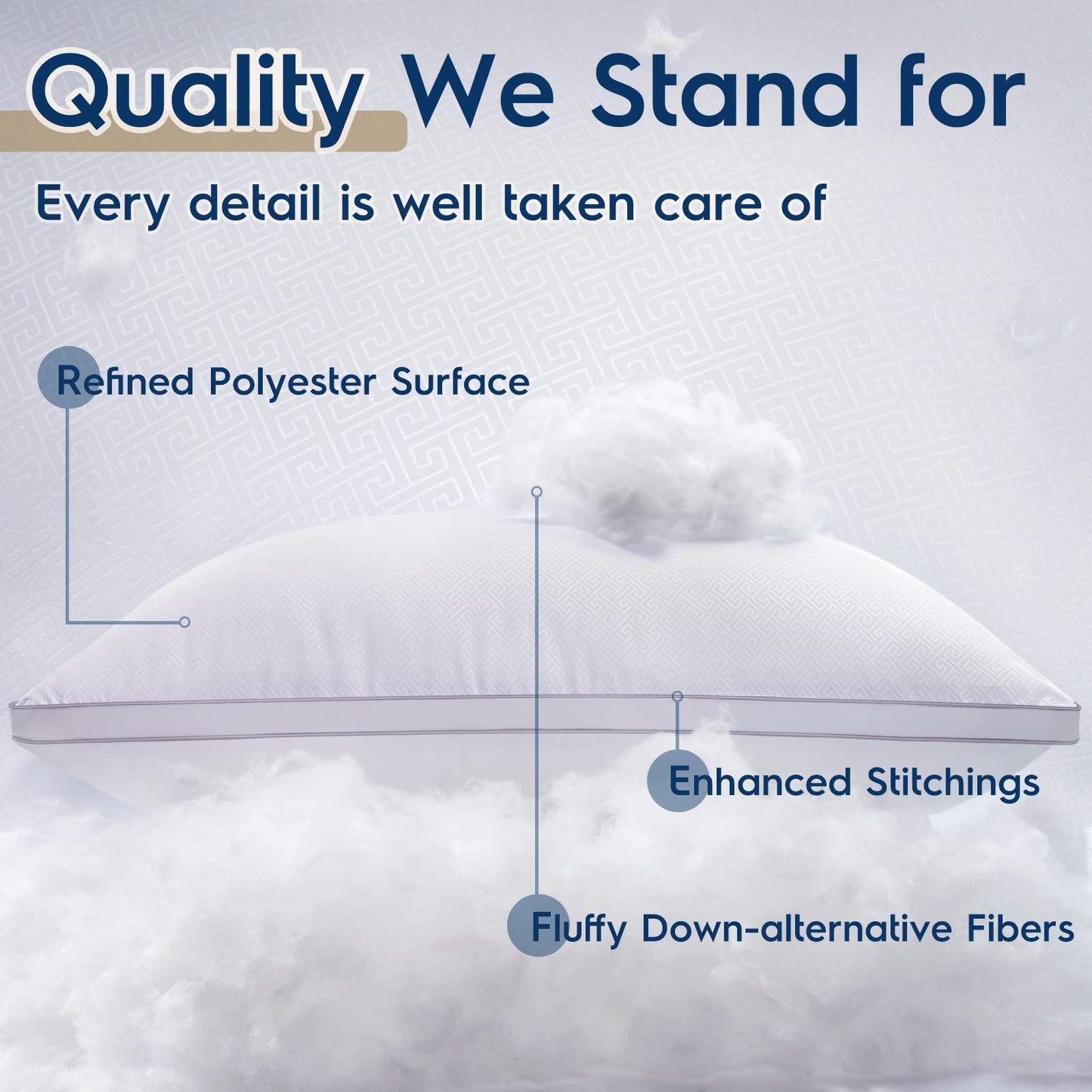Set of 2 Queen Size Pillows - Ideal for Back, Stomach, or Side Sleepers - Fluffy Bed Pillows with Down Alternative - Machine Washable -