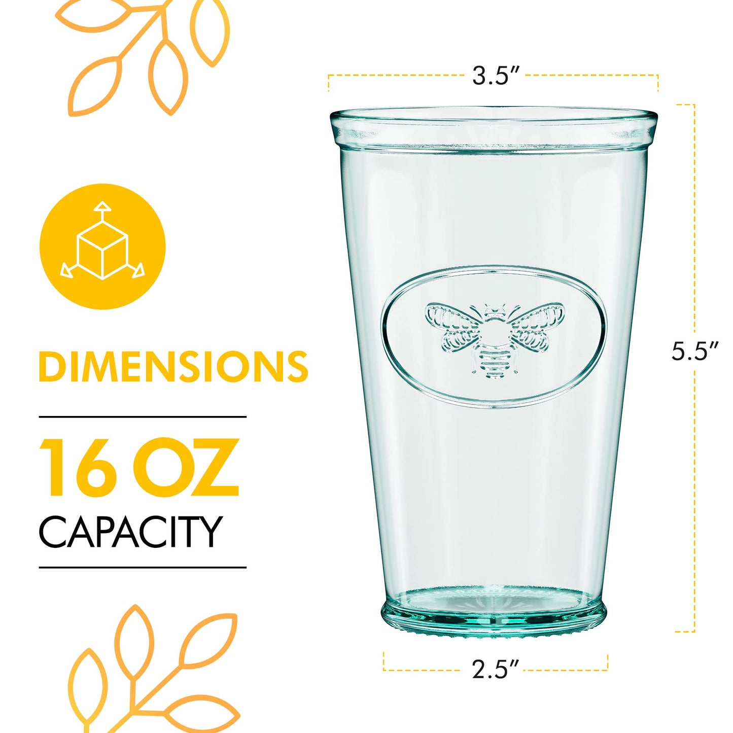 Eco-Friendly Bee Embossed Hi Ball Glass Set of 6
