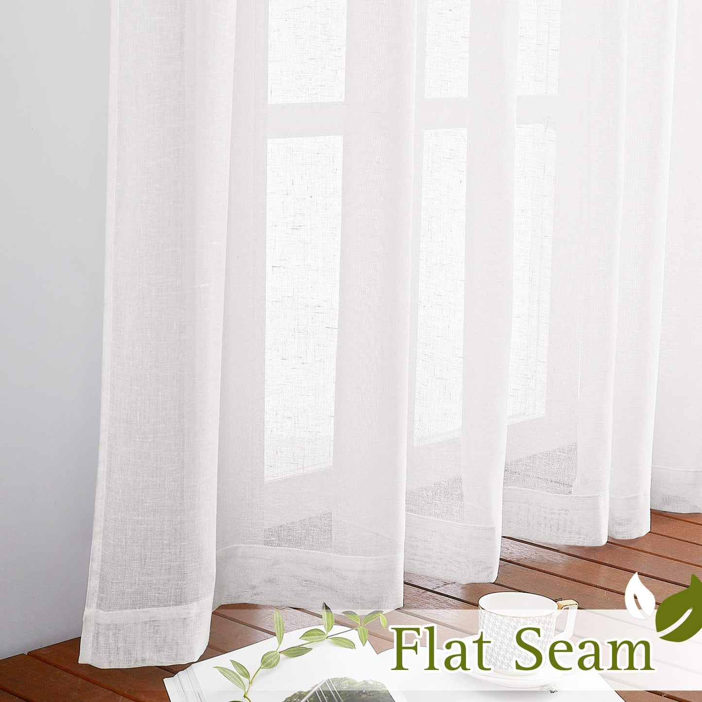 Boho Sheer Linen Curtains - 84" Length, 2 Panel Set with Grommets, Semitransparent for Living Room & Bedroom